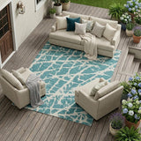 8' X 10' Teal Abstract Washable Non Skid Indoor Outdoor Area Rug