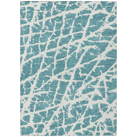 8' X 10' Teal Abstract Washable Non Skid Indoor Outdoor Area Rug