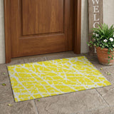 2' X 3' Yellow and White Abstract Washable Non Skid Indoor Outdoor Area Rug