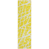 8' Runner Yellow and White Abstract Washable Non Skid Indoor Outdoor Runner Rug