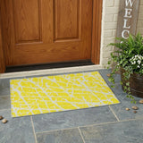 3' X 5' Yellow and White Abstract Washable Non Skid Indoor Outdoor Area Rug