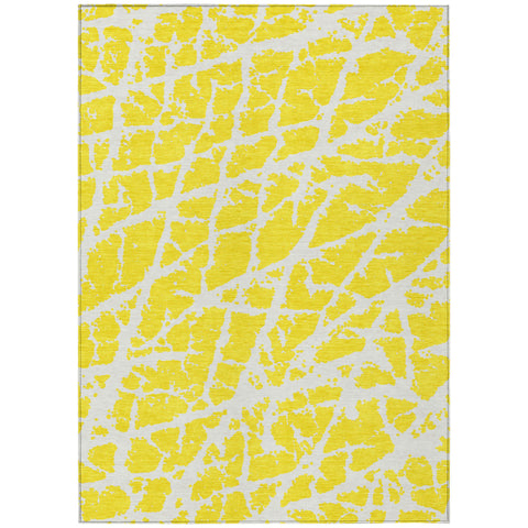 3' X 5' Yellow and White Abstract Washable Non Skid Indoor Outdoor Area Rug