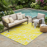 5' X 8' Yellow and White Abstract Washable Non Skid Indoor Outdoor Area Rug