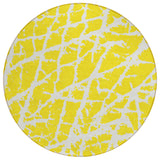 8' Round Yellow and White Round Abstract Washable Non Skid Indoor Outdoor Area Rug