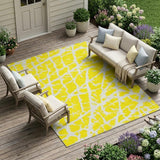 8' X 10' Yellow and White Abstract Washable Non Skid Indoor Outdoor Area Rug