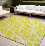 8' X 10' Yellow and White Abstract Washable Non Skid Indoor Outdoor Area Rug