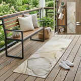 8' Runner Beige and Gray Abstract Washable Non Skid Indoor Outdoor Runner Rug
