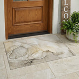 3' X 5' Beige and Gray Abstract Washable Non Skid Indoor Outdoor Area Rug