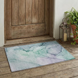 2' X 3' Blue and Gray Abstract Washable Non Skid Indoor Outdoor Area Rug