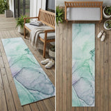 8' Runner Blue and Gray Abstract Washable Non Skid Indoor Outdoor Runner Rug