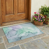 3' X 5' Blue and Gray Abstract Washable Non Skid Indoor Outdoor Area Rug
