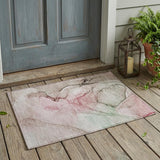 2' X 3' Gray and Pink Abstract Washable Non Skid Indoor Outdoor Area Rug