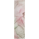 8' Runner Gray and Pink Abstract Washable Non Skid Indoor Outdoor Runner Rug