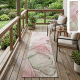 8' Runner Gray and Pink Abstract Washable Non Skid Indoor Outdoor Runner Rug