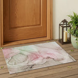 3' X 5' Gray and Pink Abstract Washable Non Skid Indoor Outdoor Area Rug