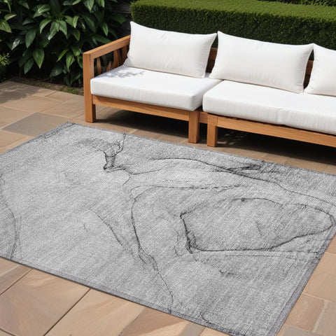 8' X 10' Gray Abstract Washable Non Skid Indoor Outdoor Area Rug