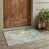 2' X 3' Green Abstract Washable Non Skid Indoor Outdoor Area Rug