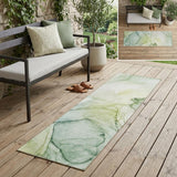 8' Runner Green Abstract Washable Non Skid Indoor Outdoor Runner Rug
