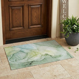 3' X 5' Green Abstract Washable Non Skid Indoor Outdoor Area Rug