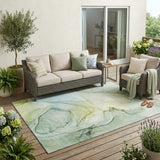 5' X 8' Green Abstract Washable Non Skid Indoor Outdoor Area Rug