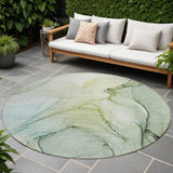 8' Round Green Round Abstract Washable Non Skid Indoor Outdoor Area Rug