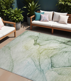 8' X 10' Green Abstract Washable Non Skid Indoor Outdoor Area Rug