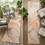 3' X 8' Beige and Orange Abstract Washable Non Skid Indoor Outdoor Runner Rug