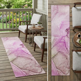 8' Runner Pink Abstract Washable Non Skid Indoor Outdoor Runner Rug