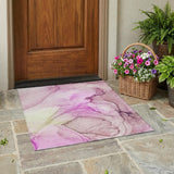 3' X 5' Pink Abstract Washable Non Skid Indoor Outdoor Area Rug