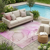 5' X 8' Pink Abstract Washable Non Skid Indoor Outdoor Area Rug