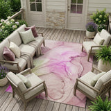 8' X 10' Pink Abstract Washable Non Skid Indoor Outdoor Area Rug