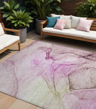 8' X 10' Pink Abstract Washable Non Skid Indoor Outdoor Area Rug