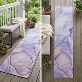 2' X 8' Gray and Purple Abstract Washable Non Skid Indoor Outdoor Runner Rug