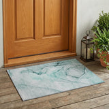2' X 3' Teal Abstract Washable Non Skid Indoor Outdoor Area Rug