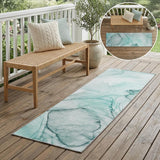 2' X 8' Teal and Gray Abstract Washable Non Skid Indoor Outdoor Runner Rug