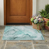 3' X 5' Teal Abstract Washable Non Skid Indoor Outdoor Area Rug