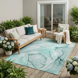 5' X 8' Teal Abstract Washable Non Skid Indoor Outdoor Area Rug