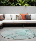 8' Round Teal Round Abstract Washable Non Skid Indoor Outdoor Area Rug