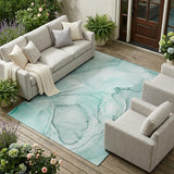 8' X 10' Teal Abstract Washable Non Skid Indoor Outdoor Area Rug