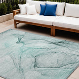 8' X 10' Teal Abstract Washable Non Skid Indoor Outdoor Area Rug