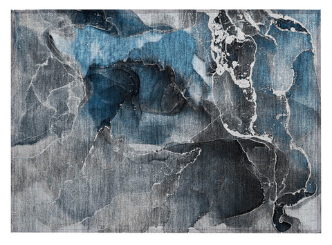 2' X 3' Ivory Blue and Gray Abstract Washable Non Skid Indoor Outdoor Area Rug