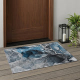 2' X 3' Ivory Blue and Gray Abstract Washable Non Skid Indoor Outdoor Area Rug