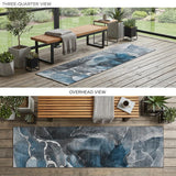 8' Ivory Blue And Gray Abstract Washable Indoor Outdoor Runner Rug