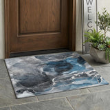 3' X 5' Ivory Blue and Gray Abstract Washable Non Skid Indoor Outdoor Area Rug
