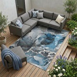 8' X 10' Ivory Blue and Gray Abstract Washable Non Skid Indoor Outdoor Area Rug