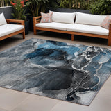 8' X 10' Ivory Blue and Gray Abstract Washable Non Skid Indoor Outdoor Area Rug