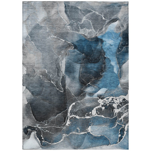 8' X 10' Ivory Blue and Gray Abstract Washable Non Skid Indoor Outdoor Area Rug