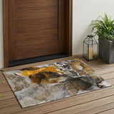 2' X 3' Brown and Gray Abstract Washable Non Skid Indoor Outdoor Area Rug