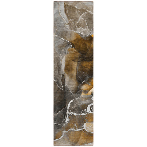 8' Runner Brown and Gray Abstract Washable Non Skid Indoor Outdoor Runner Rug