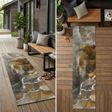 8' Runner Brown and Gray Abstract Washable Non Skid Indoor Outdoor Runner Rug